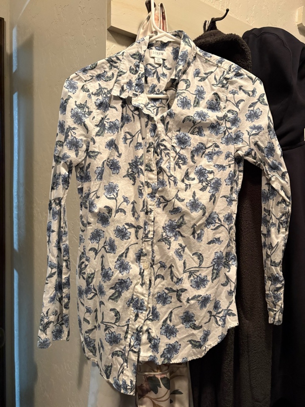 J.Crew Linen-Blend Blue Floral Button-Up Shirt